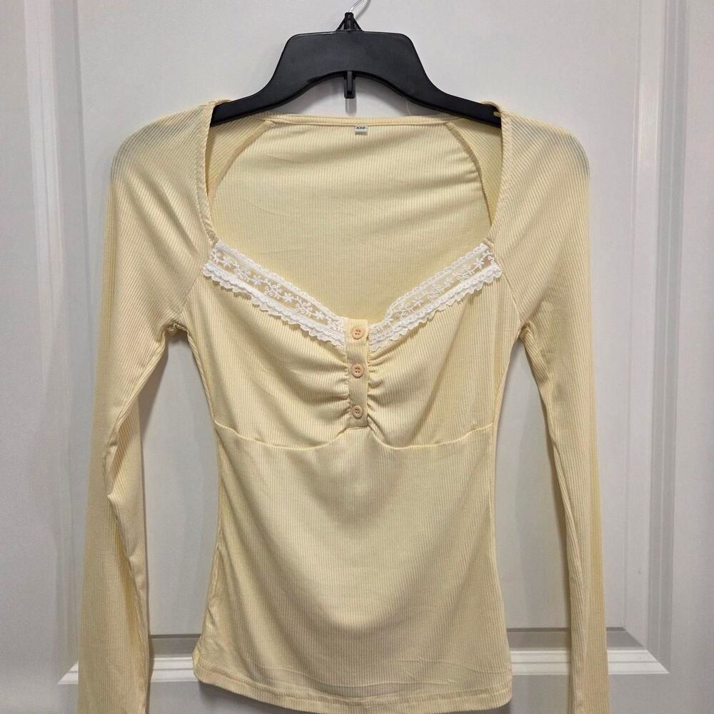 Women's Cream Pastel Yellow Long Sleeve Shirt